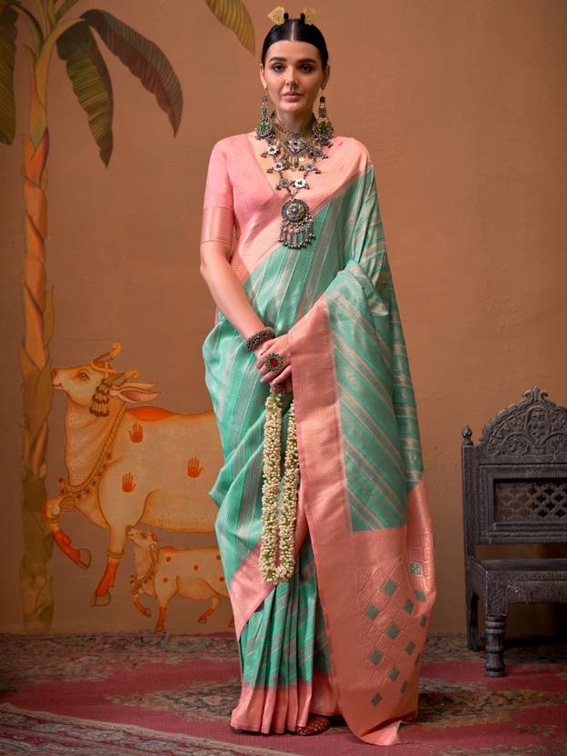 Sky Blue Elegant Banarasi Silk Blend Saree with Unstitched Blouse
