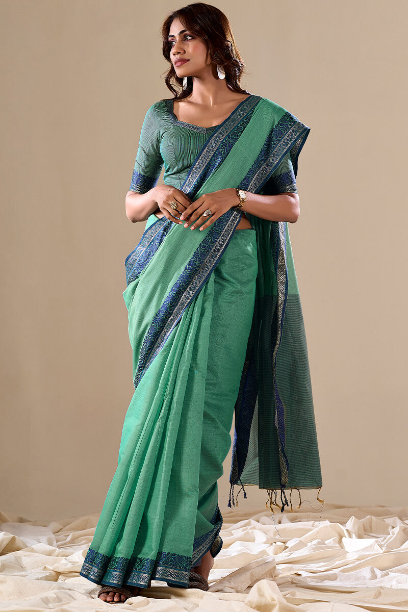 Sky Blue Elegant Banarasi Silk Blend Saree with Zari Woven Border