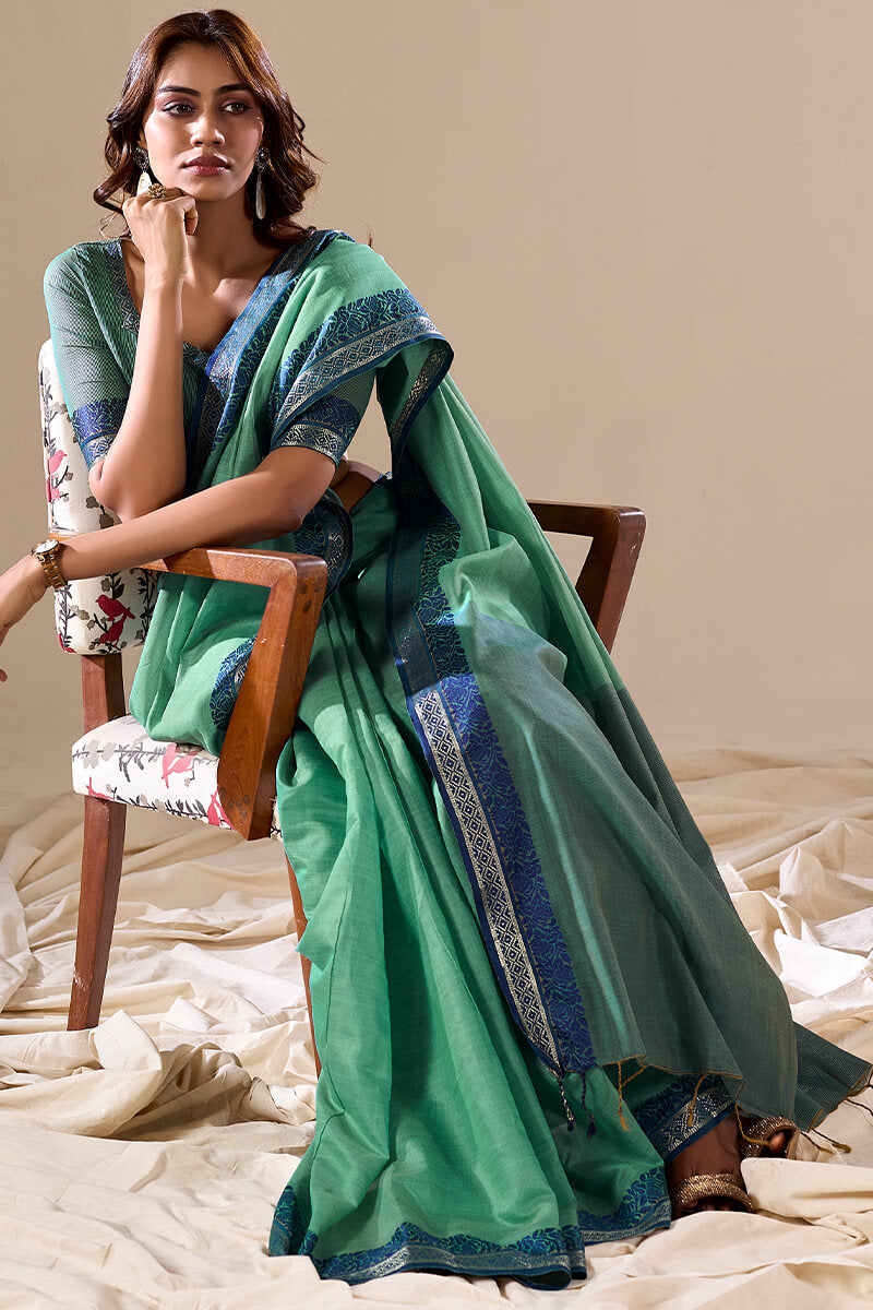 Sky Blue Elegant Banarasi Silk Blend Saree with Zari Woven Border