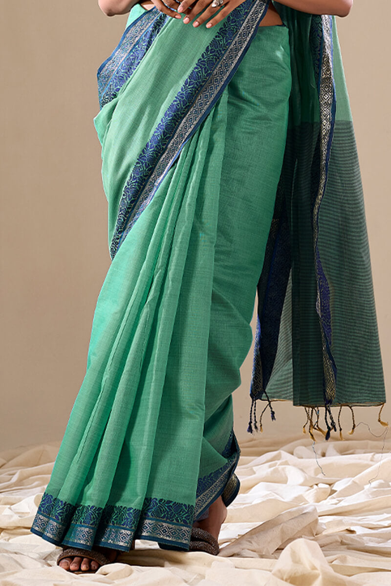 Sky Blue Elegant Banarasi Silk Blend Saree with Zari Woven Border