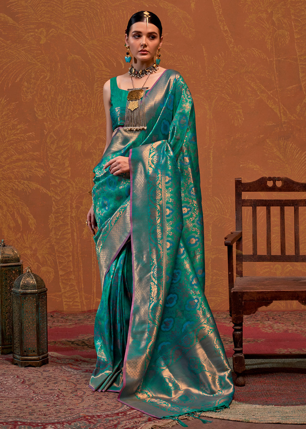 Sky Blue Elegant Blended Silk Banarasi Saree with Blouse Piece – Timeless Traditional Charm