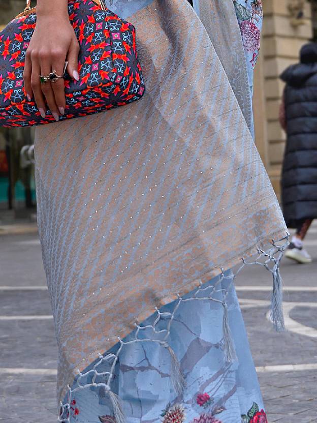 Sky Blue Elegant Brasso Madurai Saree with Unstitched Blouse Piece