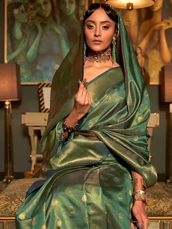 Sky Blue Elegant Kanjivaram Kanchipuram Silk Saree Traditional Grace