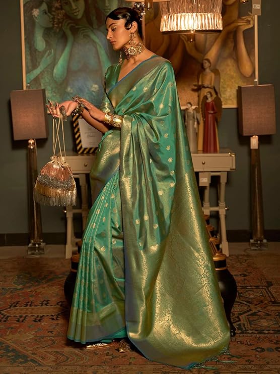 Sky Blue Elegant Kanjivaram Kanchipuram Silk Saree Traditional Grace