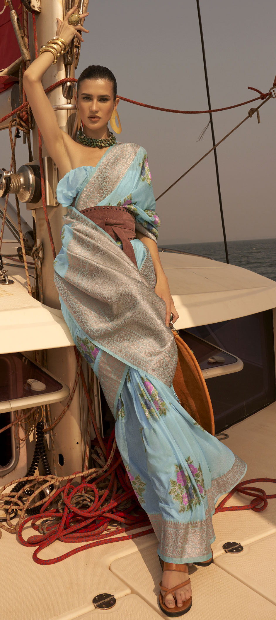 Sky Blue Elegant Silk Blend Mysore Saree with Tassel Detailing