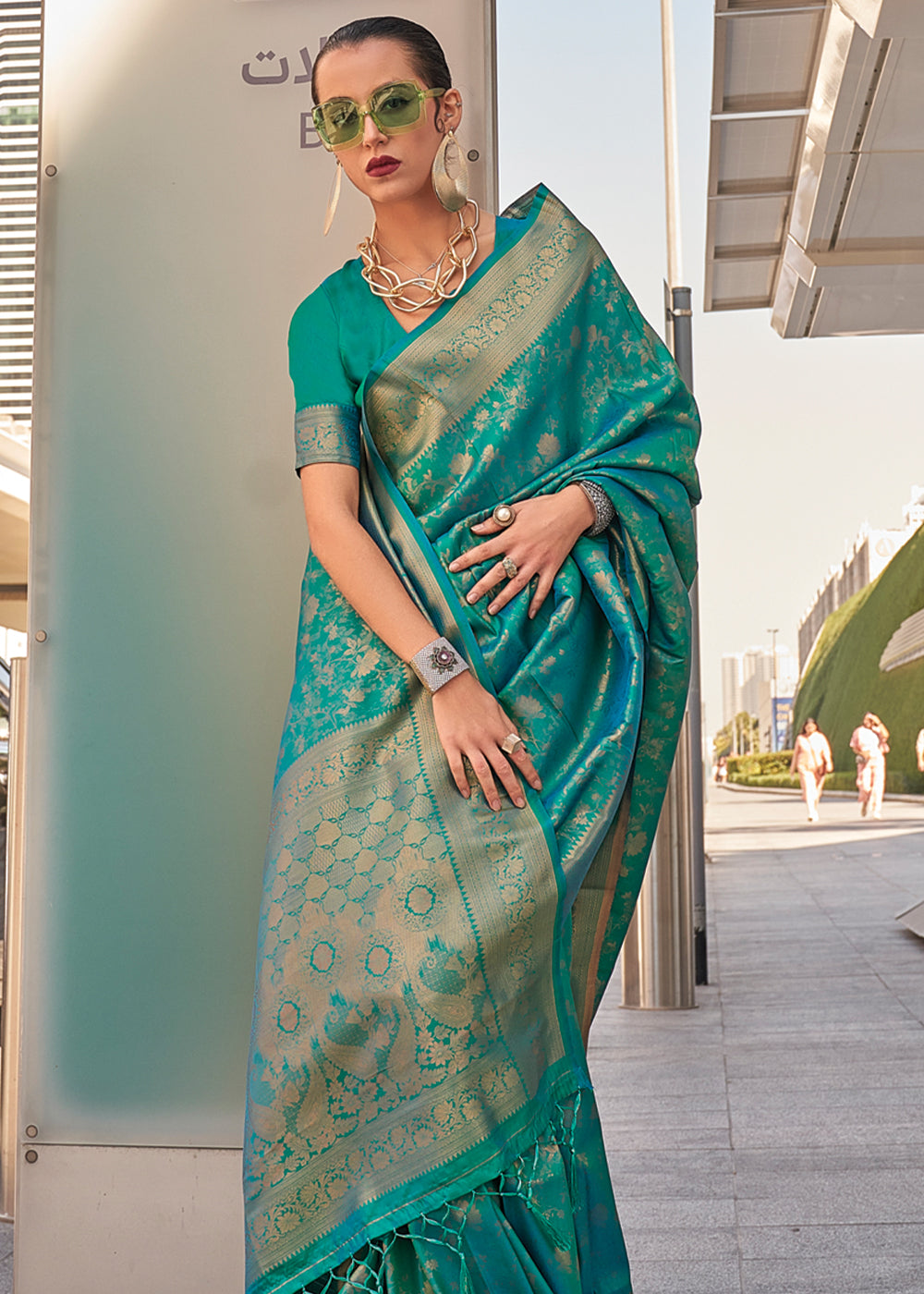 Sky Blue Elegant Soft Banarasi Blended Silk Saree