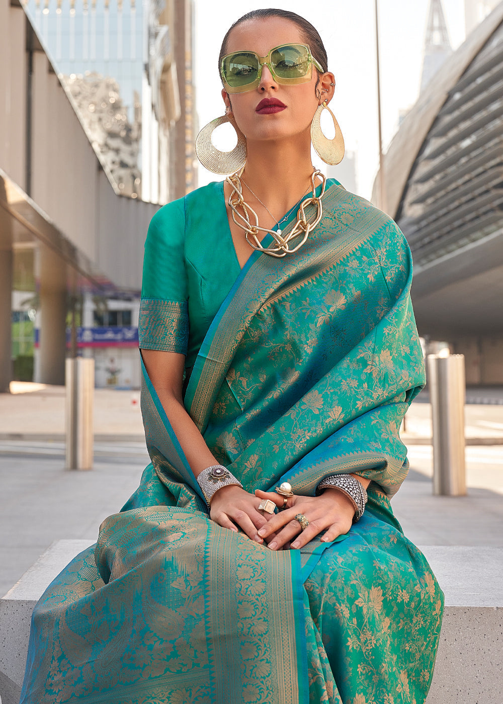 Sky Blue Elegant Soft Banarasi Blended Silk Saree