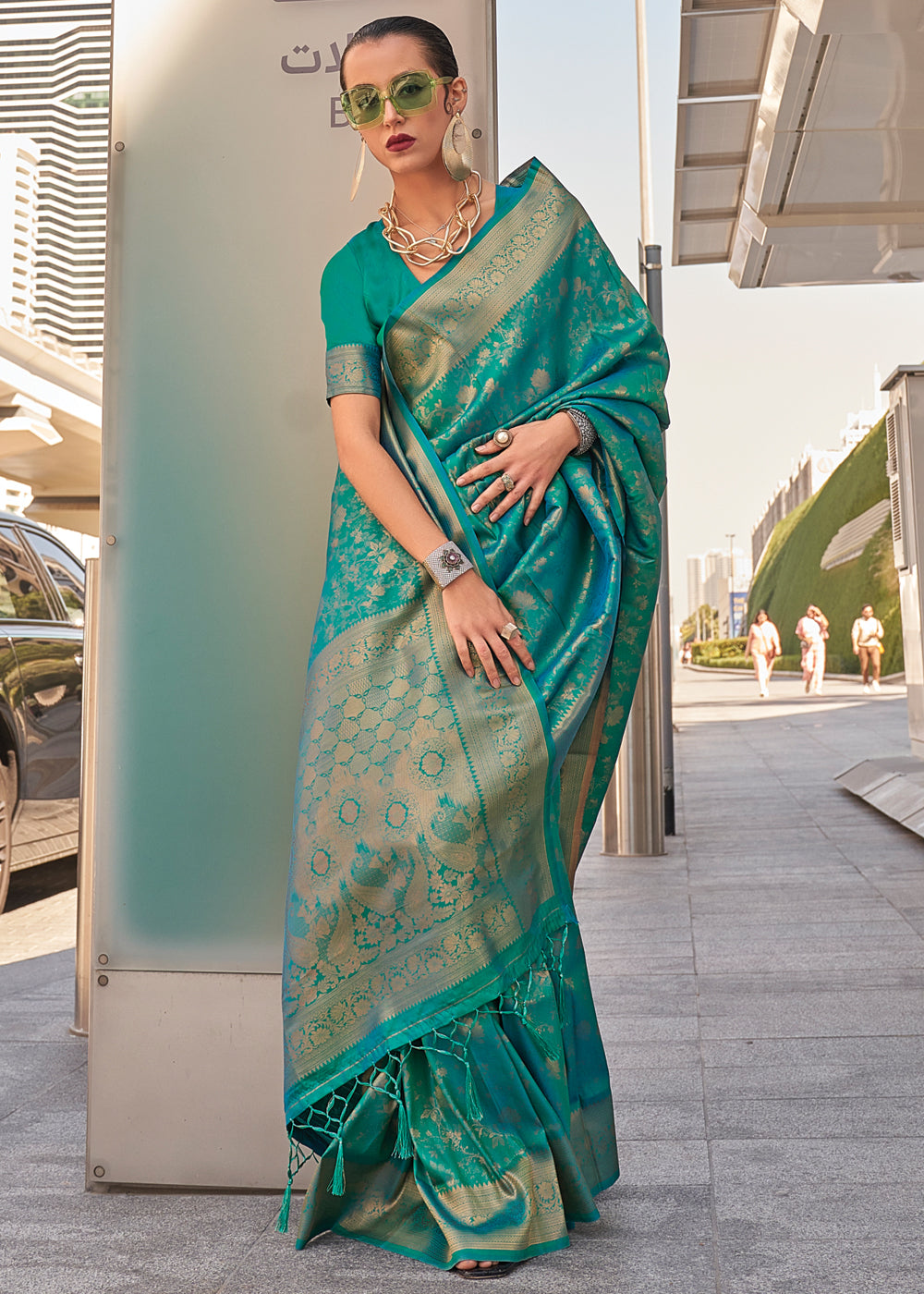 Sky Blue Elegant Soft Banarasi Blended Silk Saree