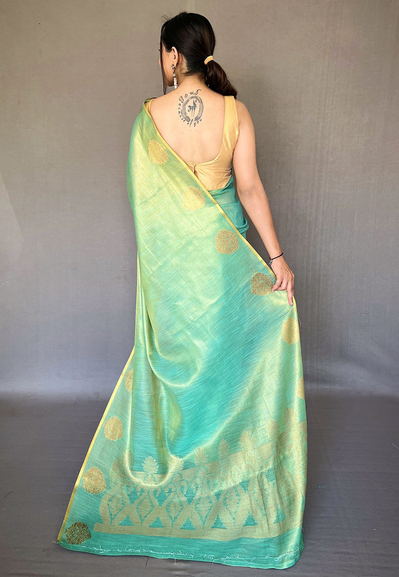Sky Blue Elegant Woven Tissue Silk Saree with Gold Accents Party & Festive Wear