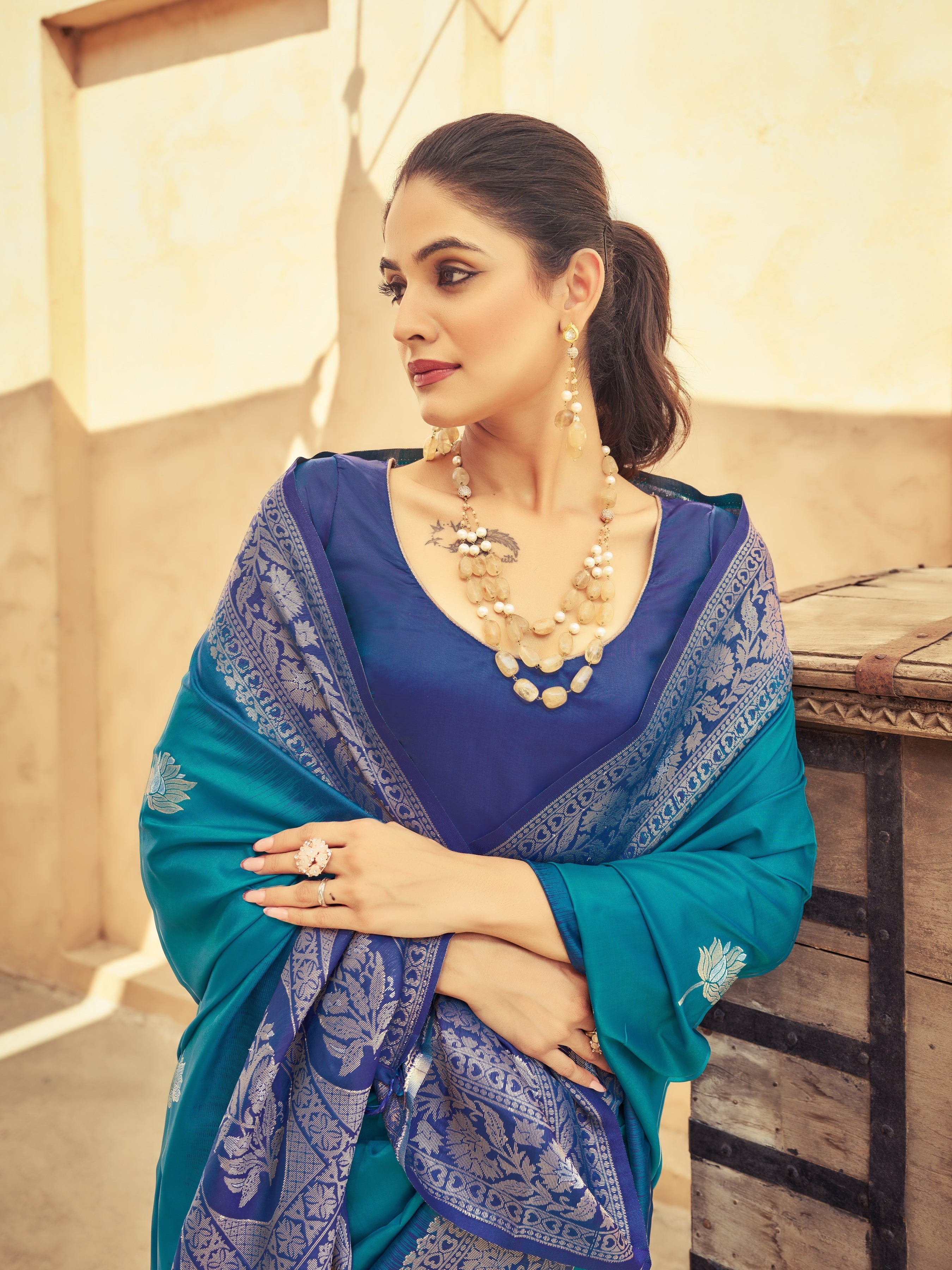 Sky Blue Elegant Zari Woven Cotton Slub Saree with Georgette Blouse