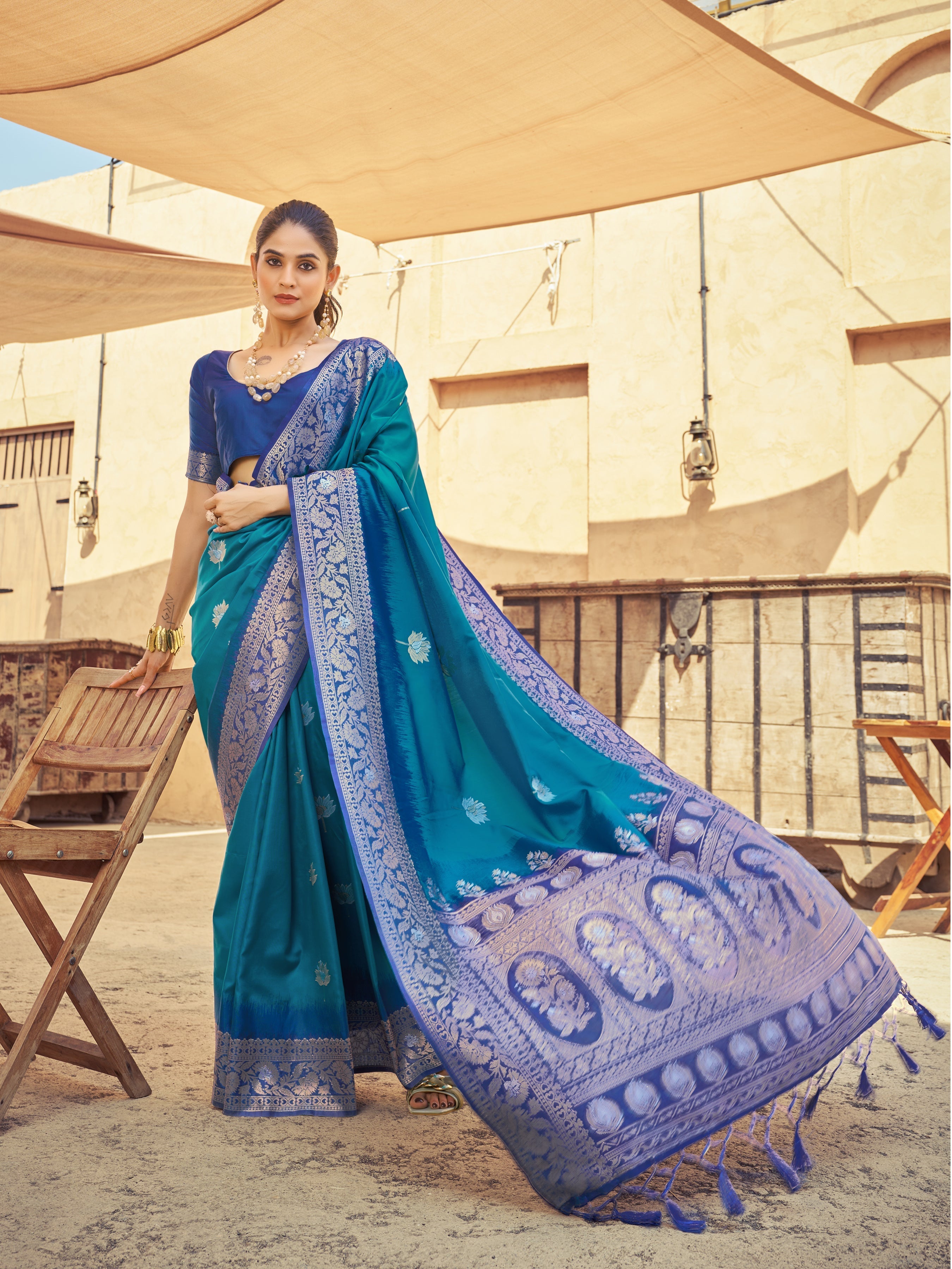 Sky Blue Elegant Zari Woven Cotton Slub Saree with Georgette Blouse