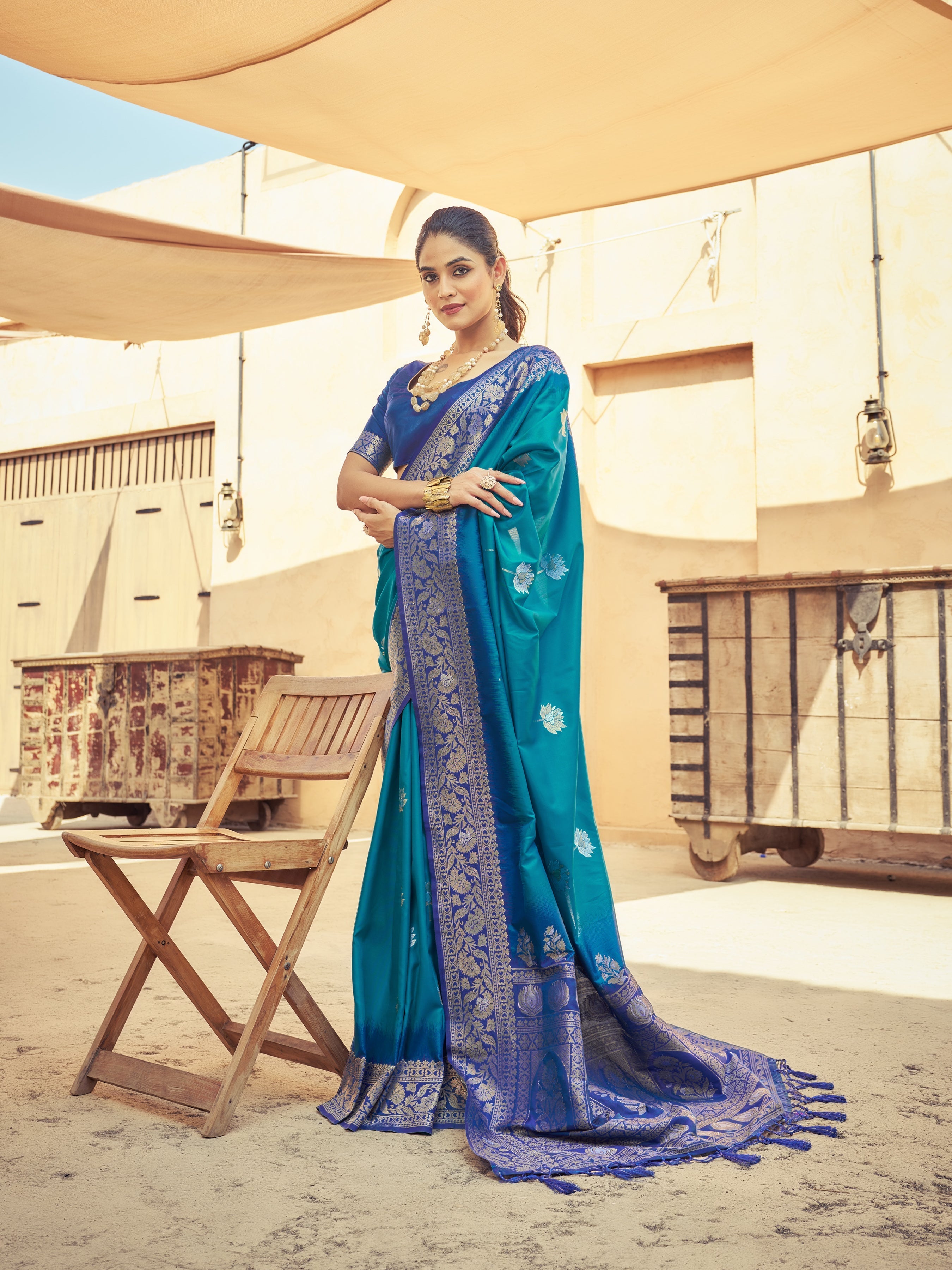 Sky Blue Elegant Zari Woven Cotton Slub Saree with Georgette Blouse