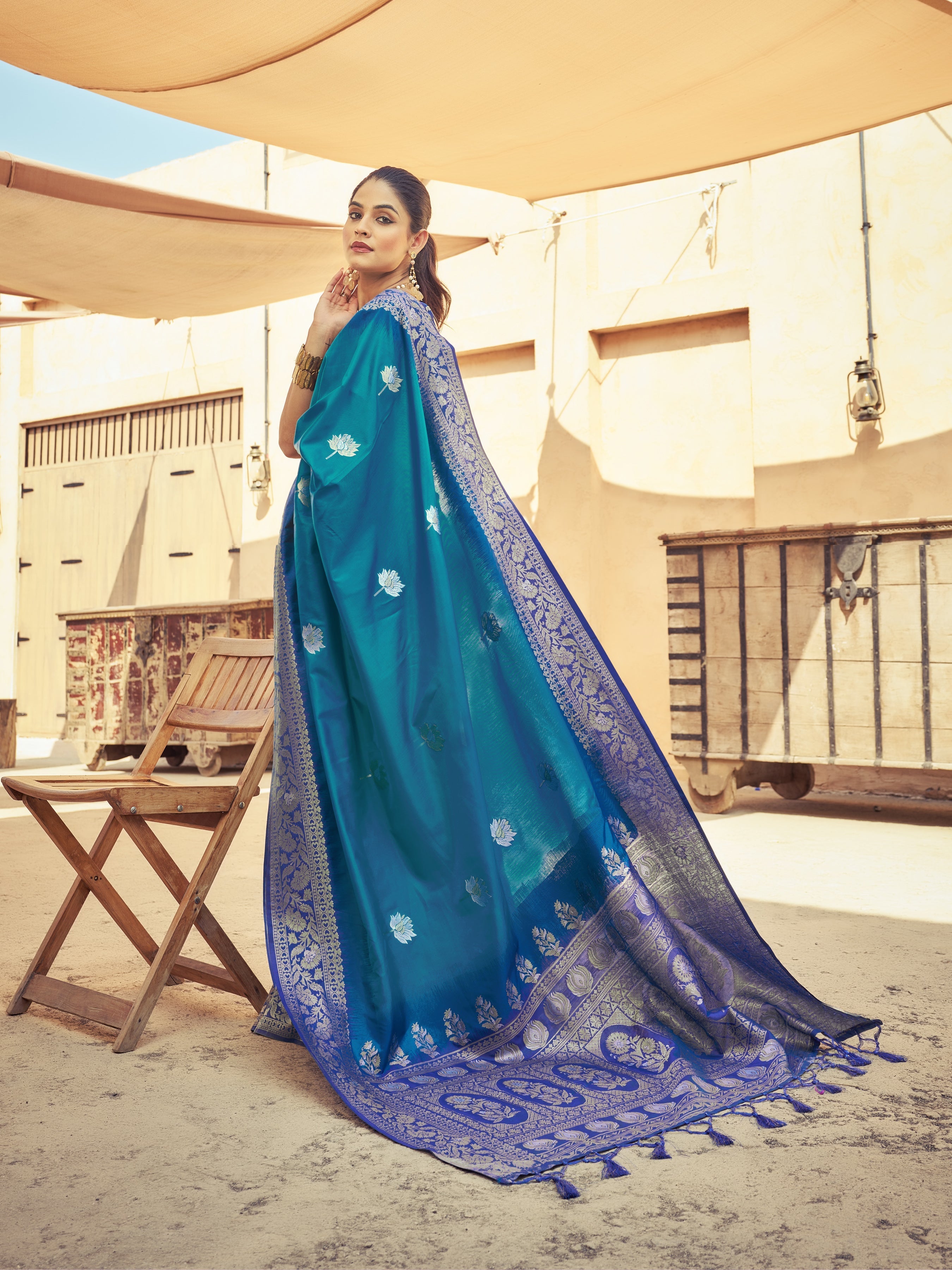 Sky Blue Elegant Zari Woven Cotton Slub Saree with Georgette Blouse