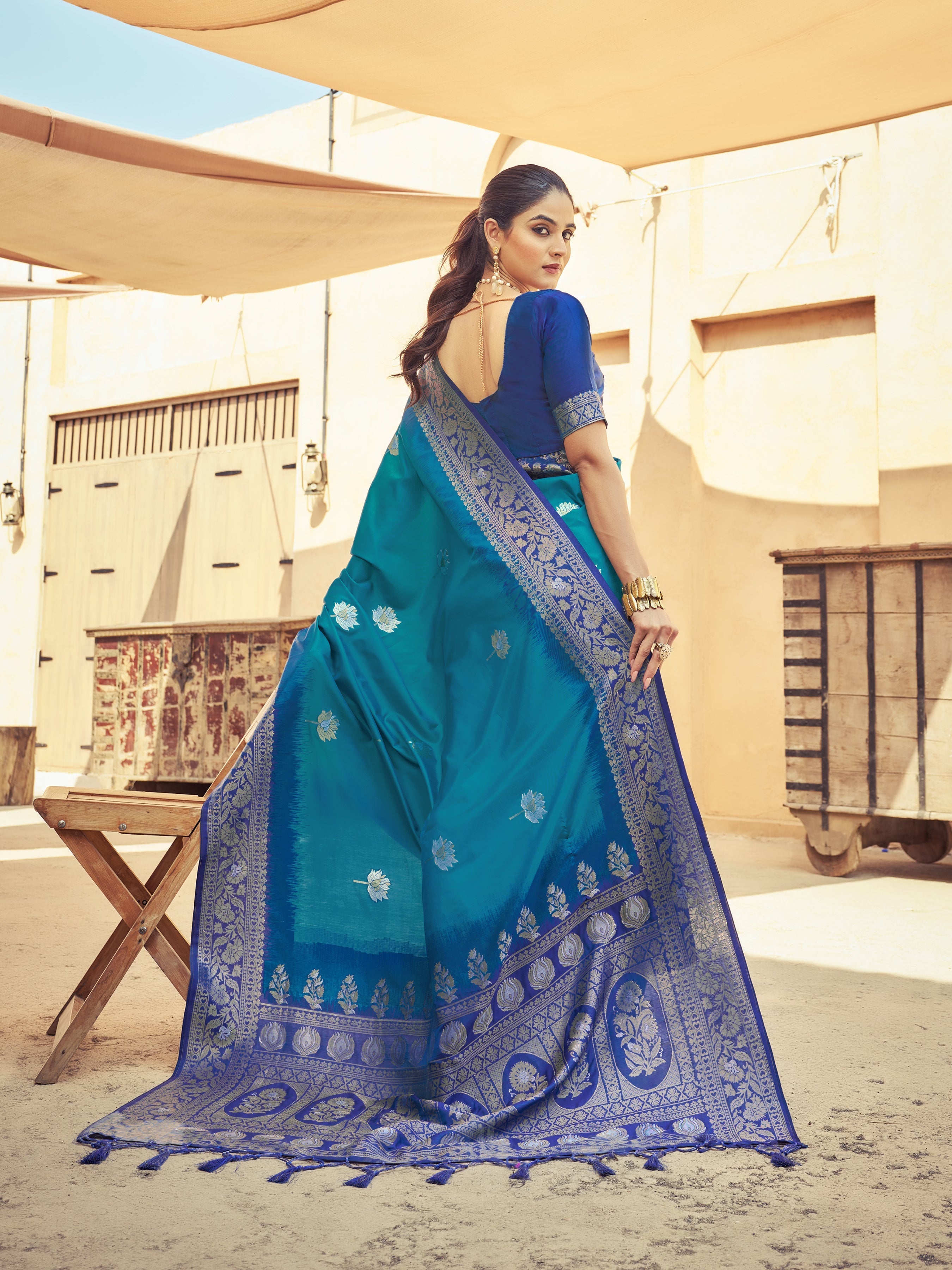Sky Blue Elegant Zari Woven Cotton Slub Saree with Georgette Blouse