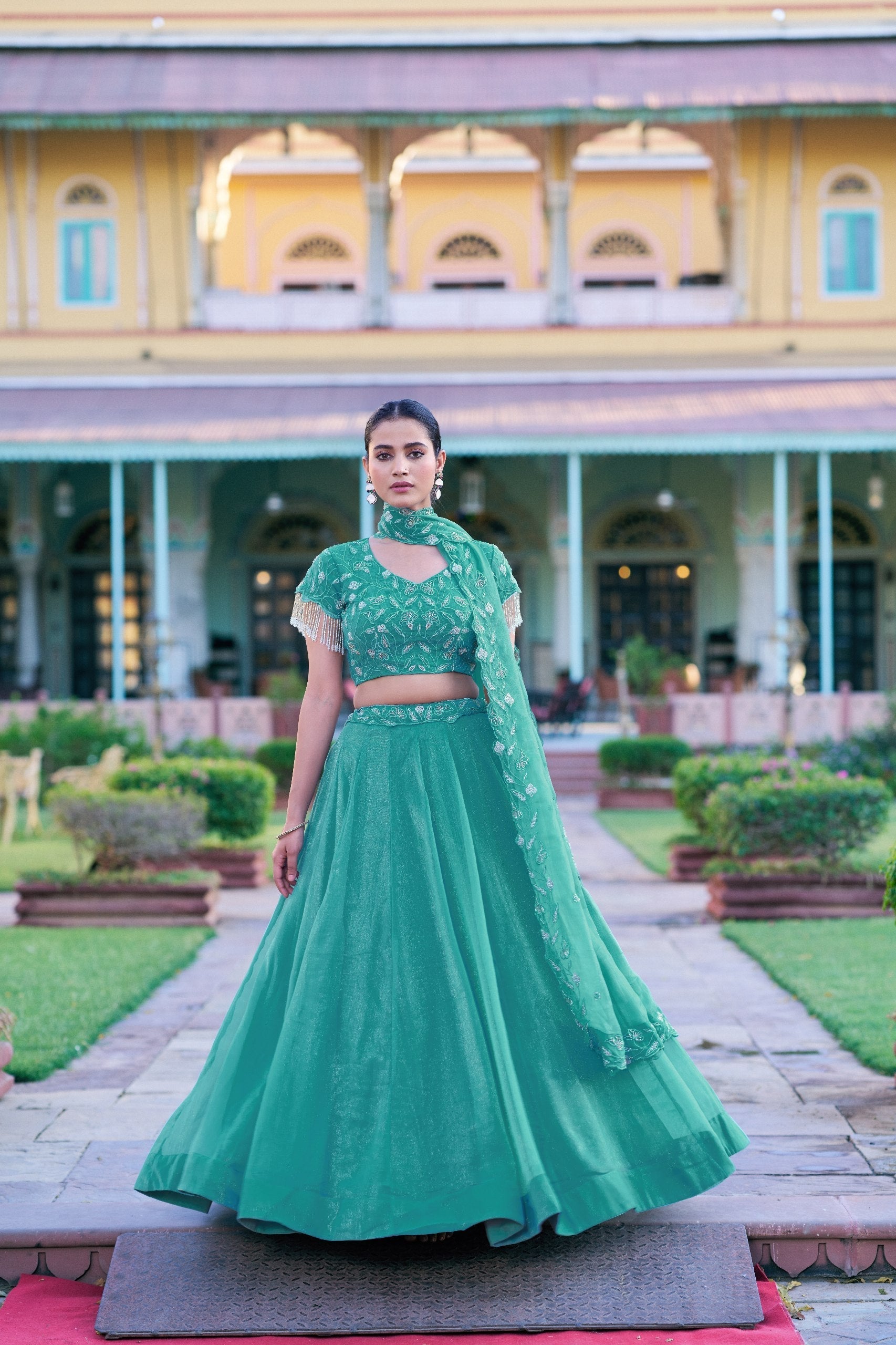 Sky Blue Embroidered Lehenga Choli