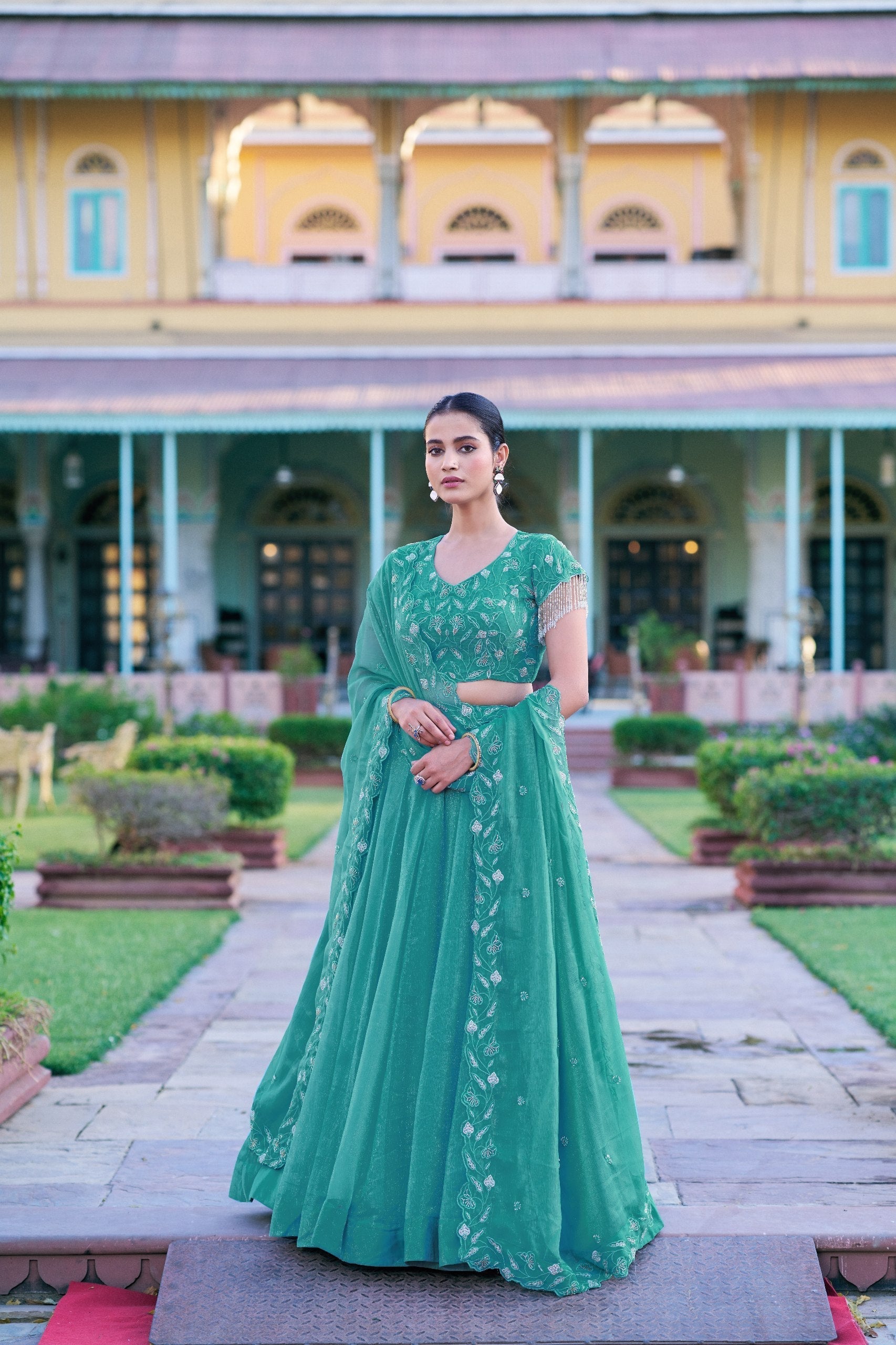 Sky Blue Embroidered Lehenga Choli