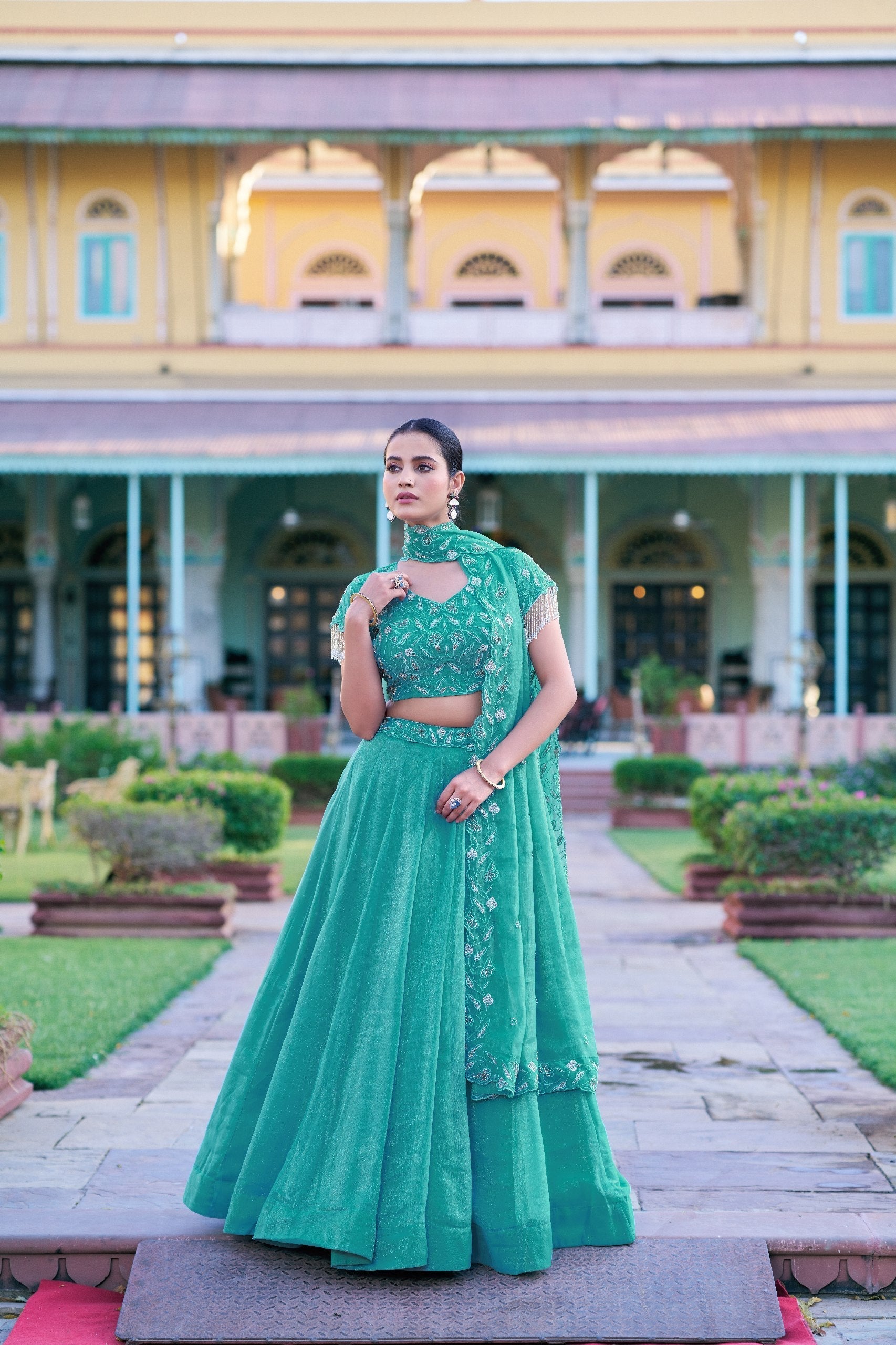 Sky Blue Embroidered Lehenga Choli