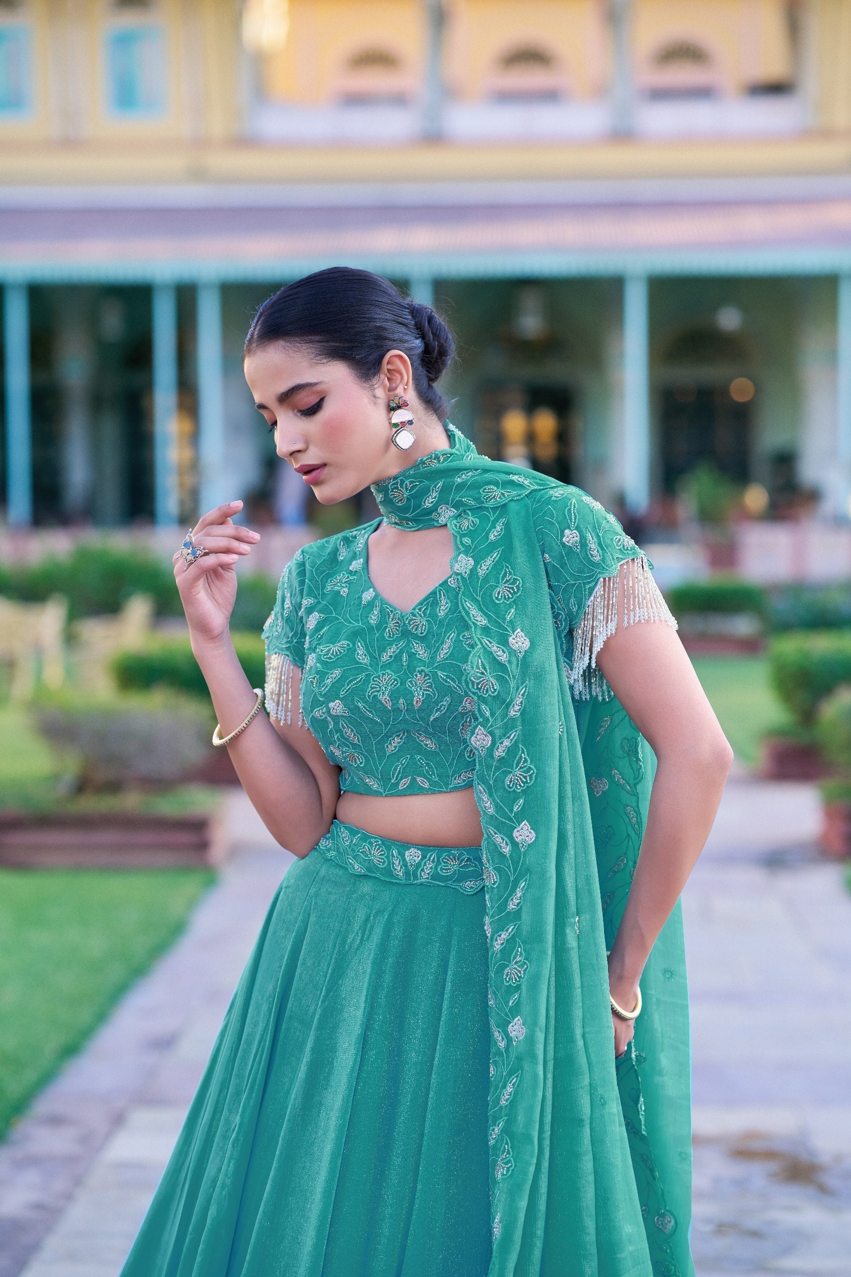 Sky Blue Embroidered Lehenga Choli