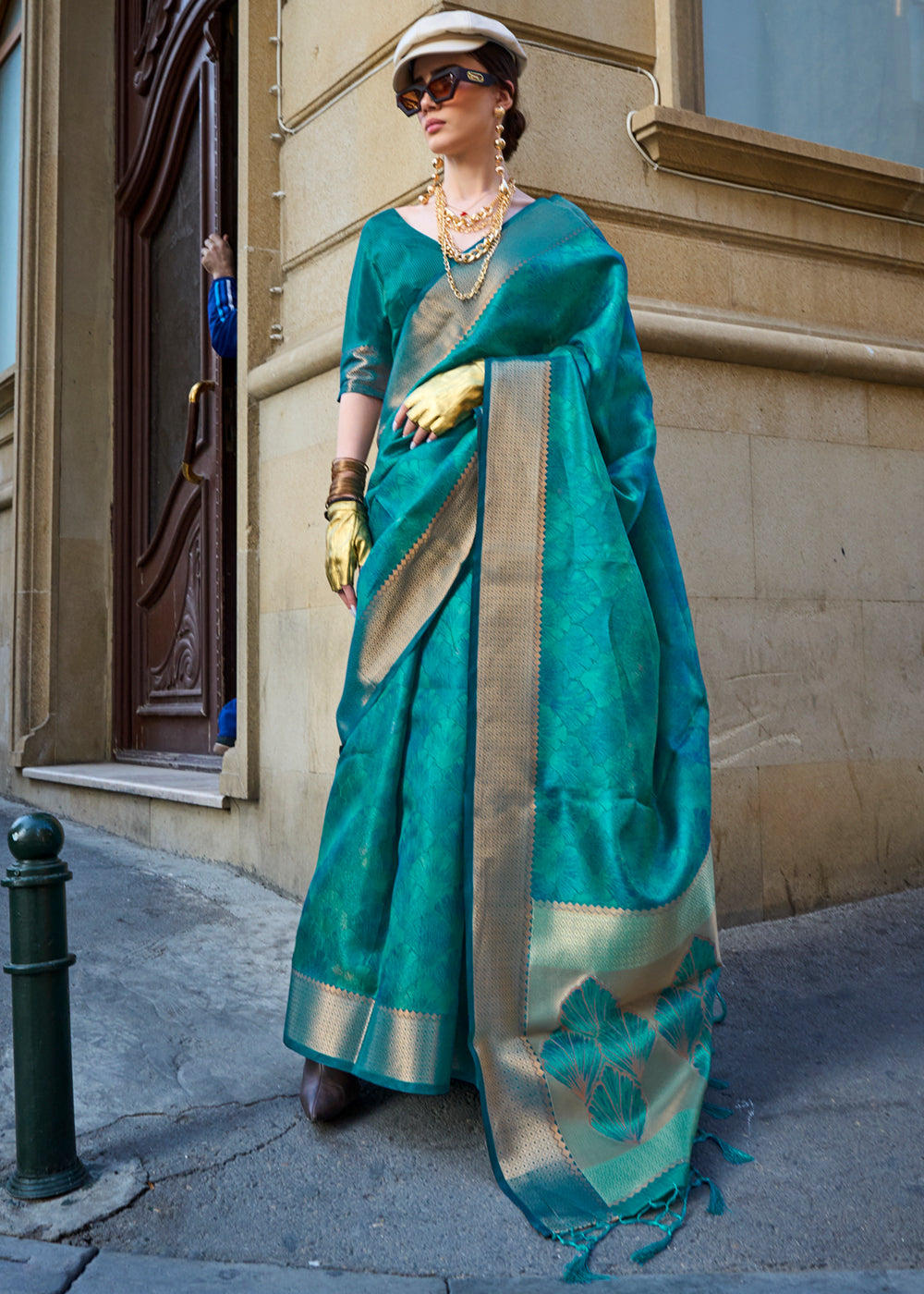 Sky Blue Ethereal Organza Silk Saree – Graceful & Glamorous Drape