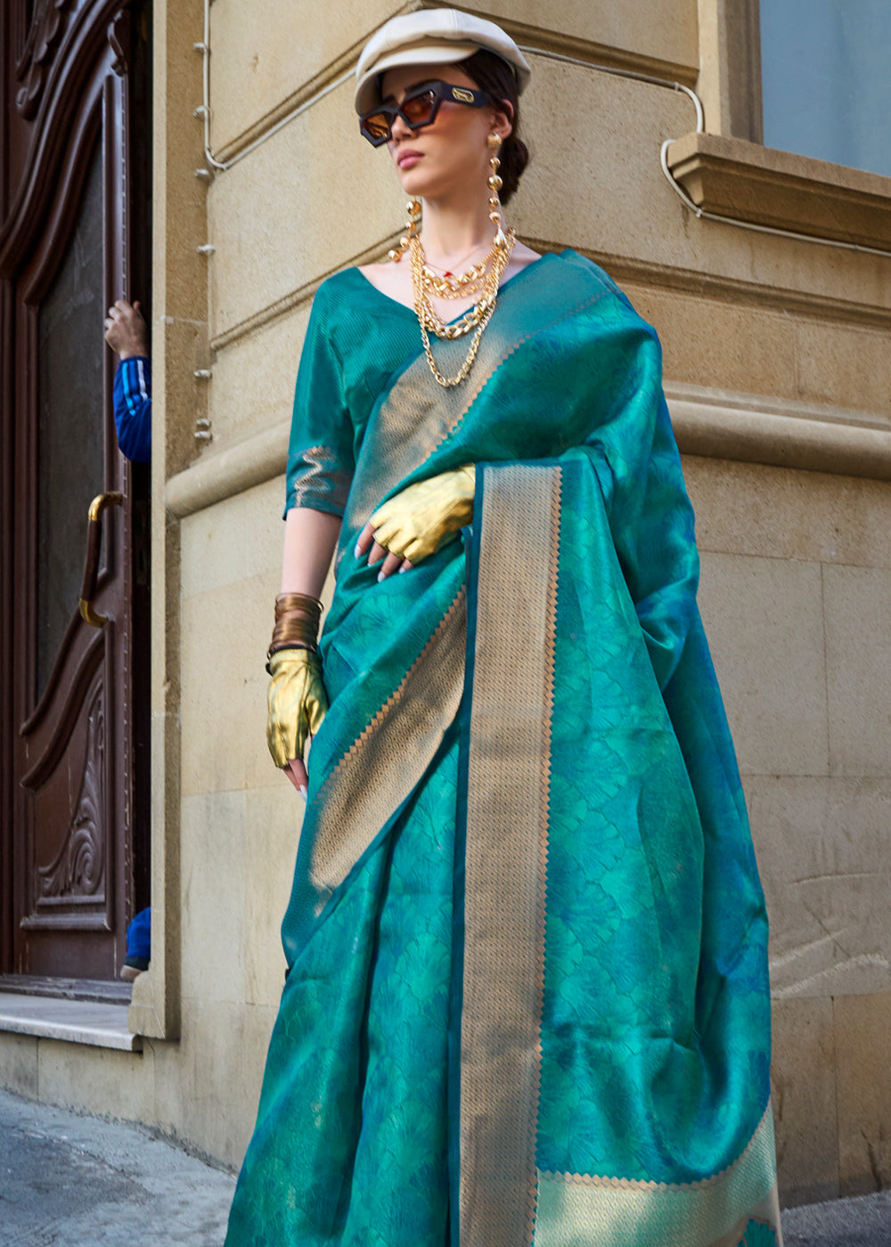 Sky Blue Ethereal Organza Silk Saree – Graceful & Glamorous Drape