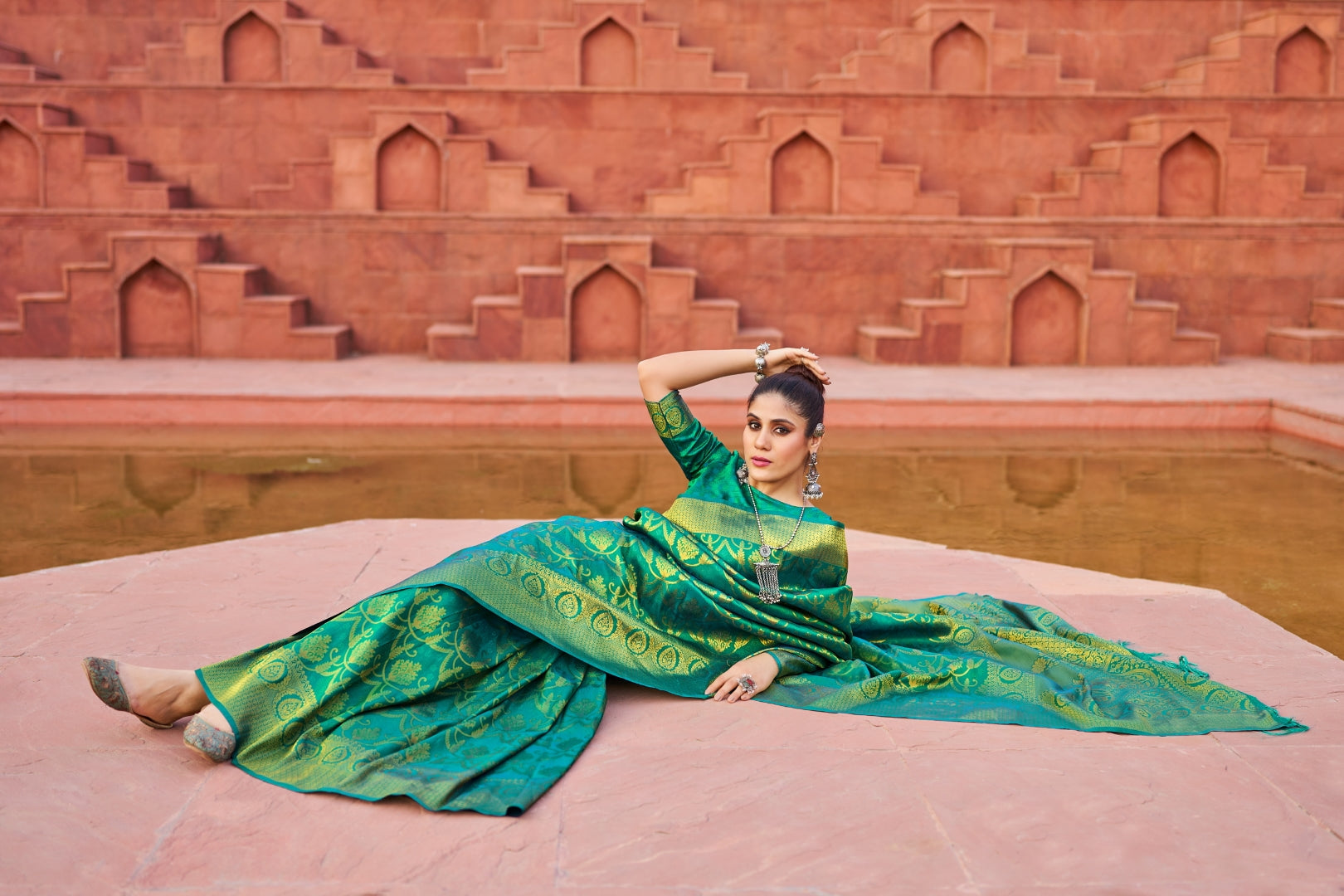 Sky Blue Exquisite Litchi Silk Banarasi Saree with Zari Woven Design