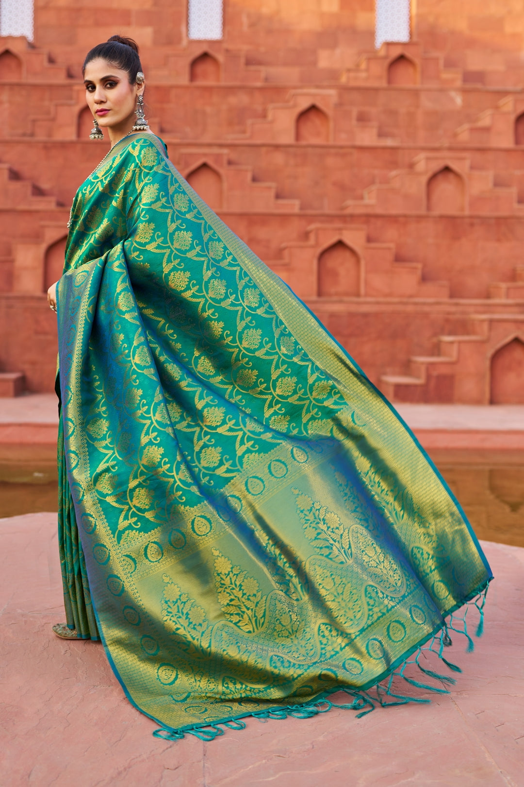Sky Blue Exquisite Litchi Silk Banarasi Saree with Zari Woven Design