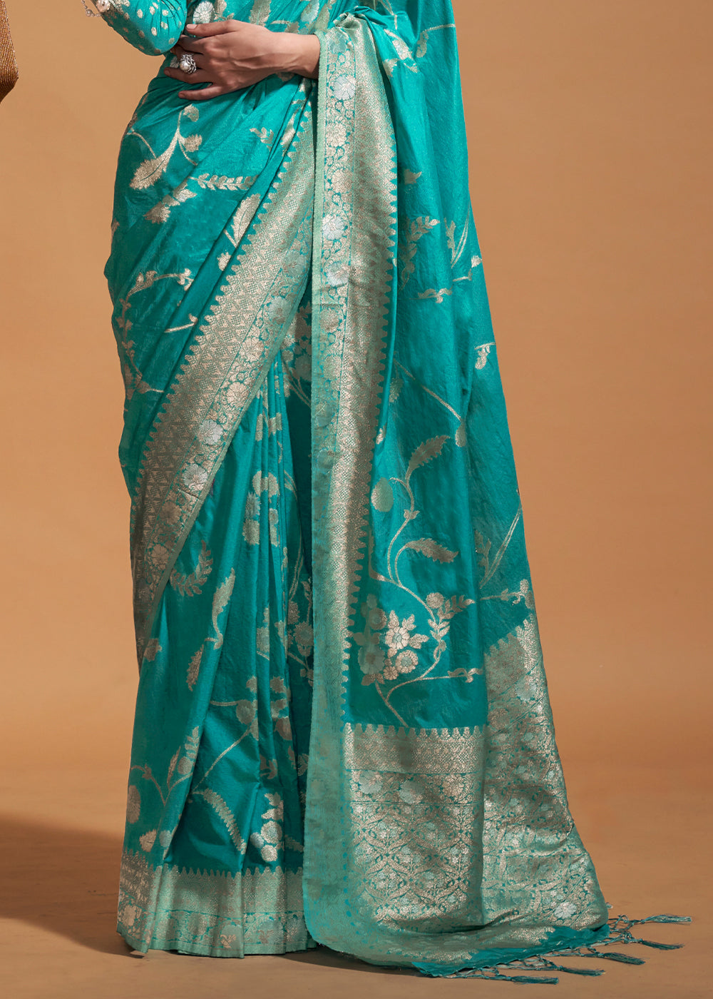Sky Blue Fairytale Banarasi Georgette Silk Saree with Brocade Blouse – Summer Glam Edition