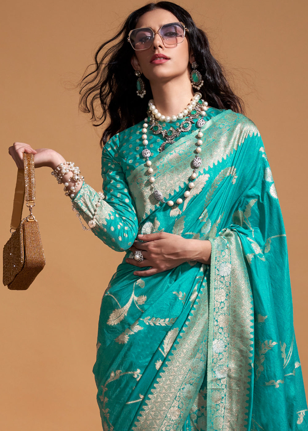 Sky Blue Fairytale Banarasi Georgette Silk Saree with Brocade Blouse – Summer Glam Edition