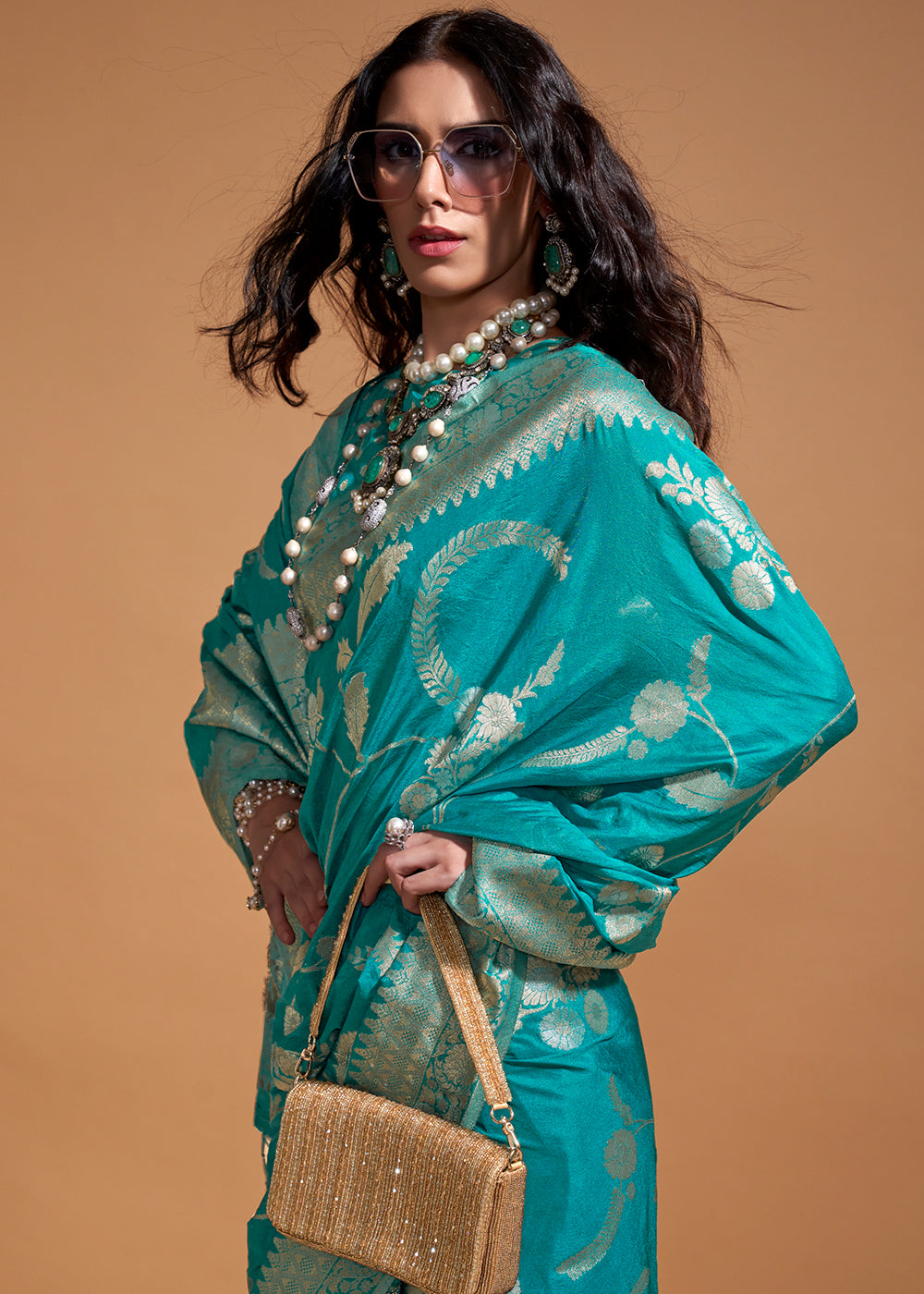 Sky Blue Fairytale Banarasi Georgette Silk Saree with Brocade Blouse – Summer Glam Edition