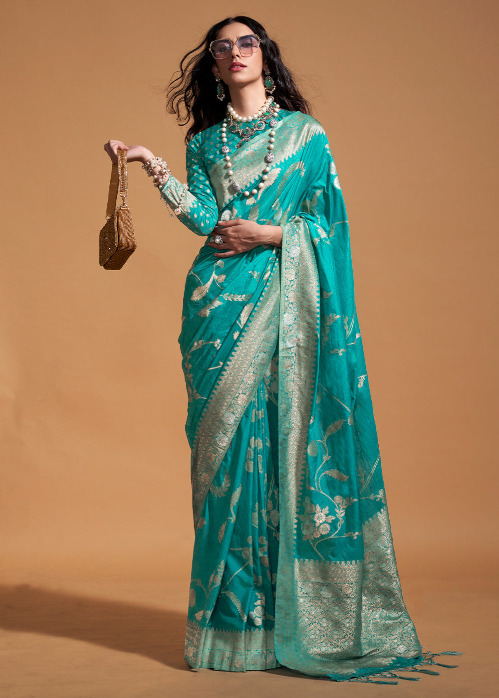 Sky Blue Fairytale Banarasi Georgette Silk Saree with Brocade Blouse – Summer Glam Edition