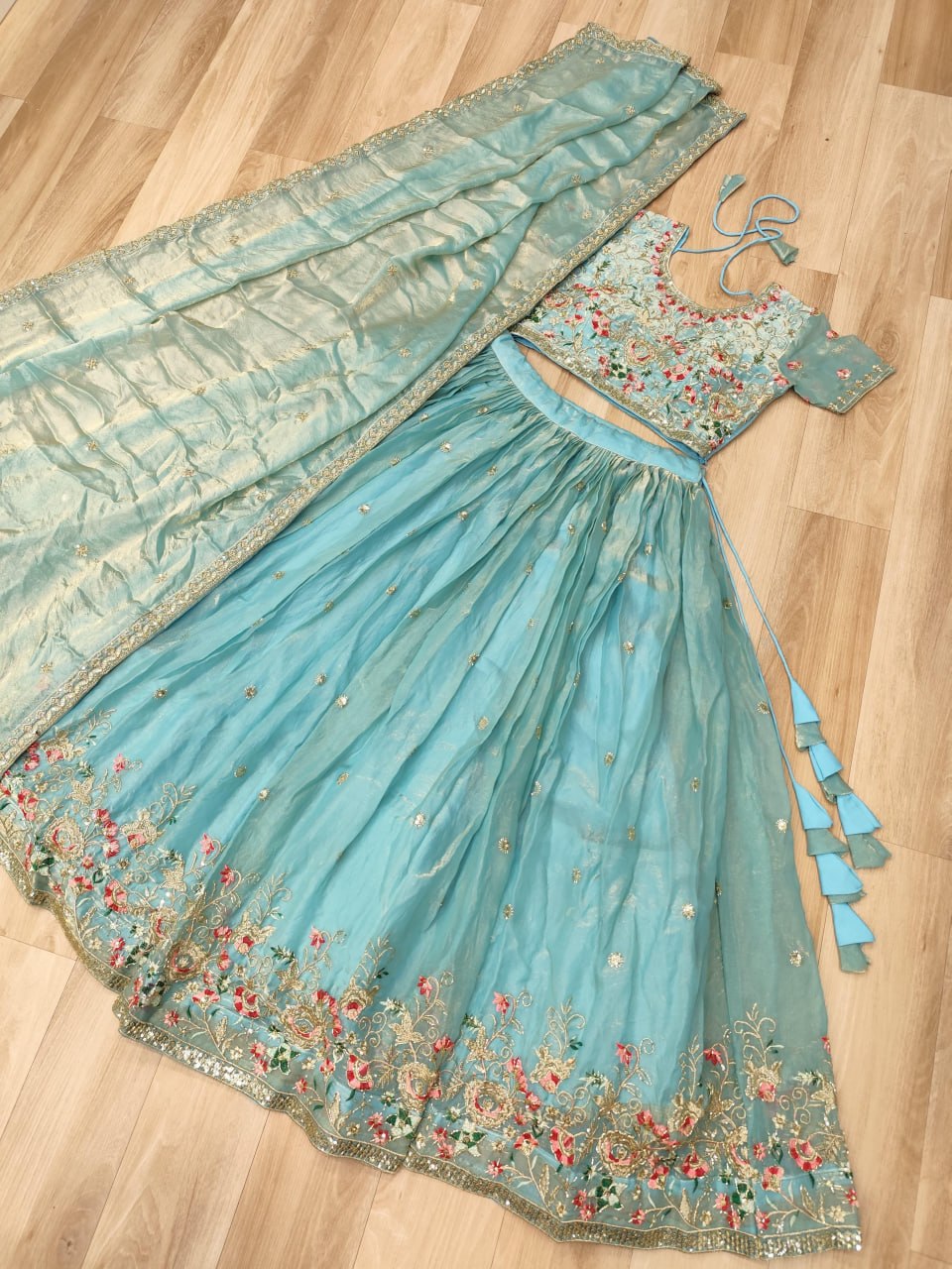 Sky Blue Fendi Silk Lehenga Choli