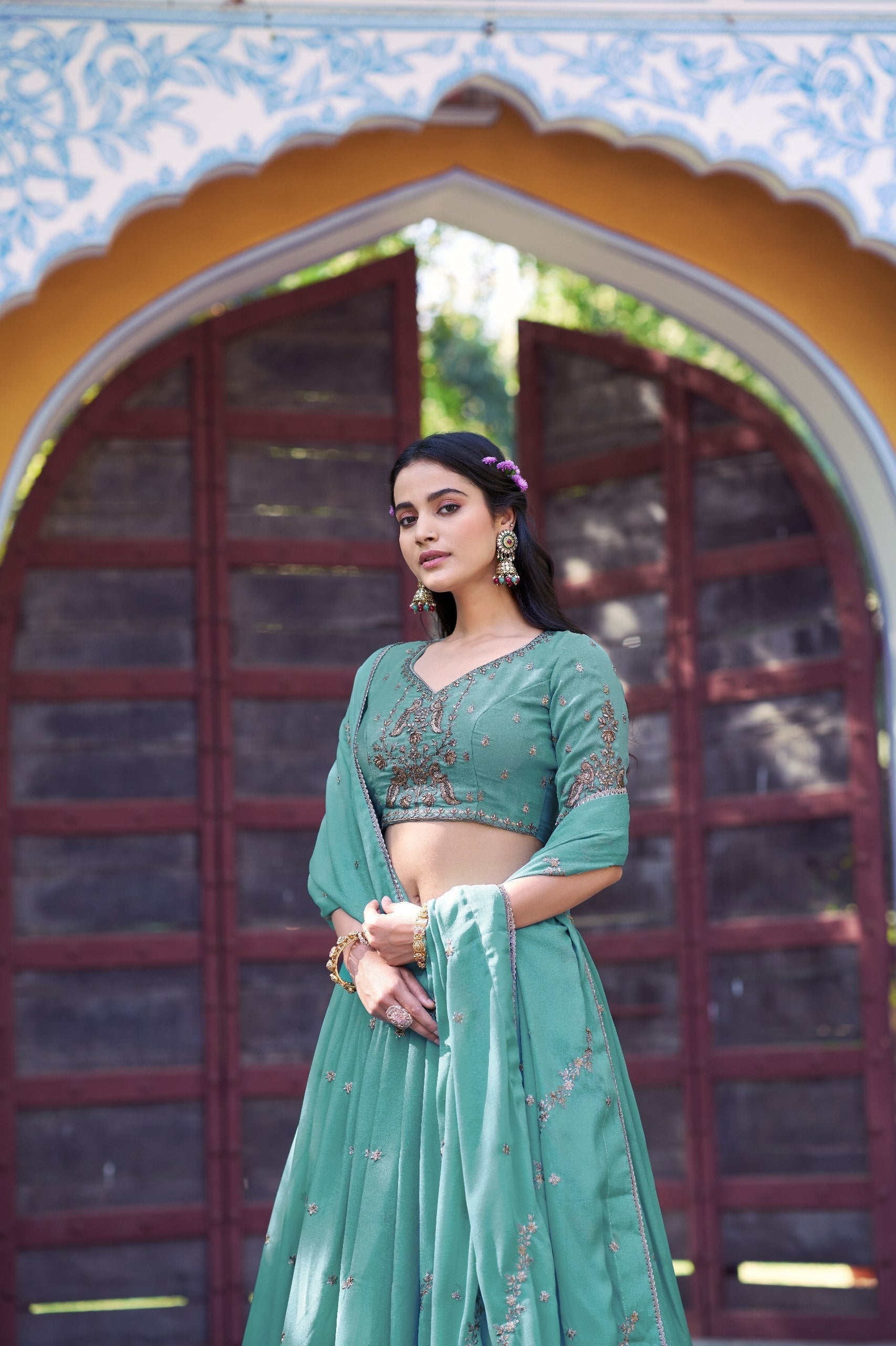 Sky Blue Georgette Embroidered Lehenga
