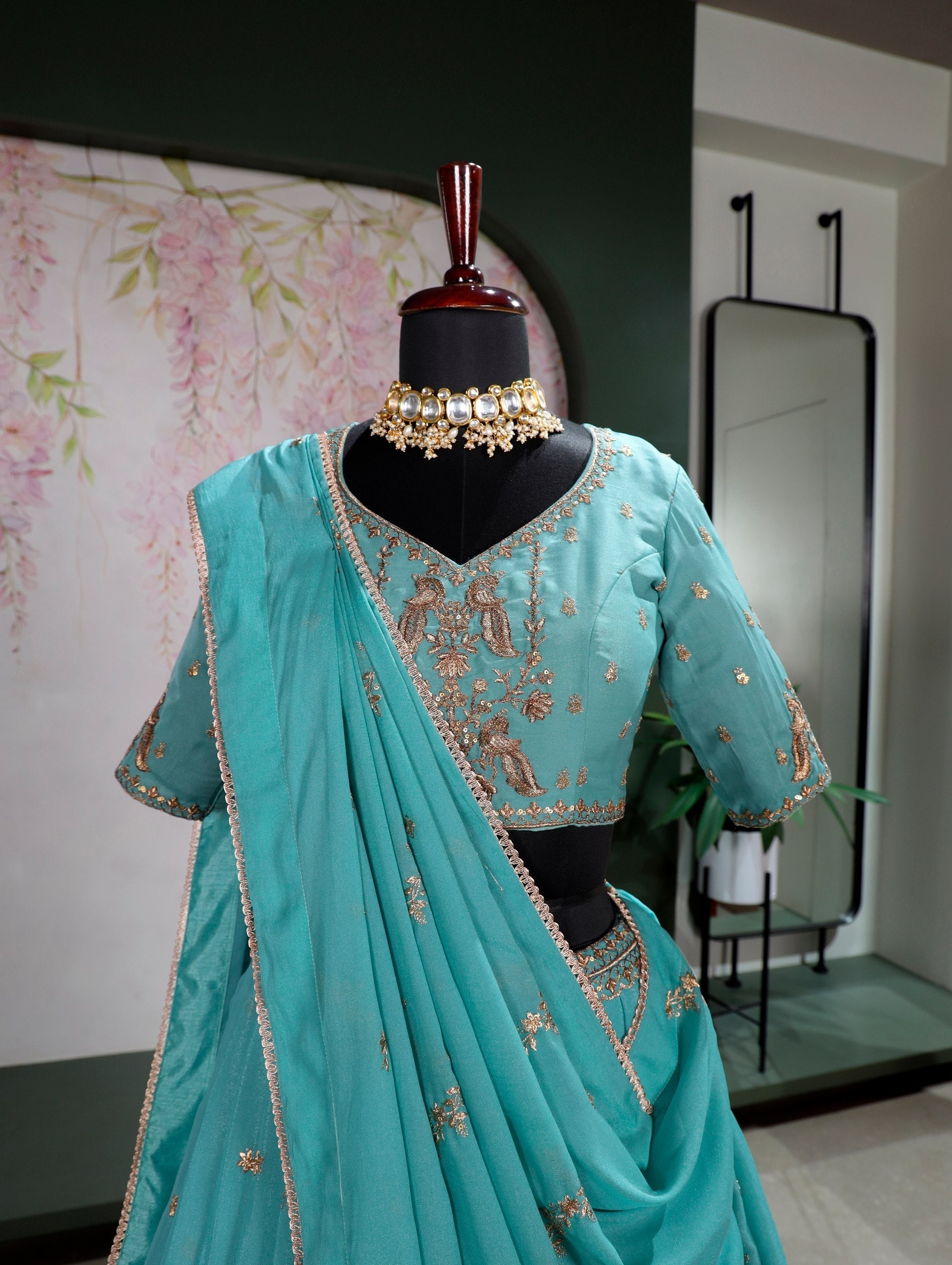Sky Blue Georgette Embroidered Lehenga