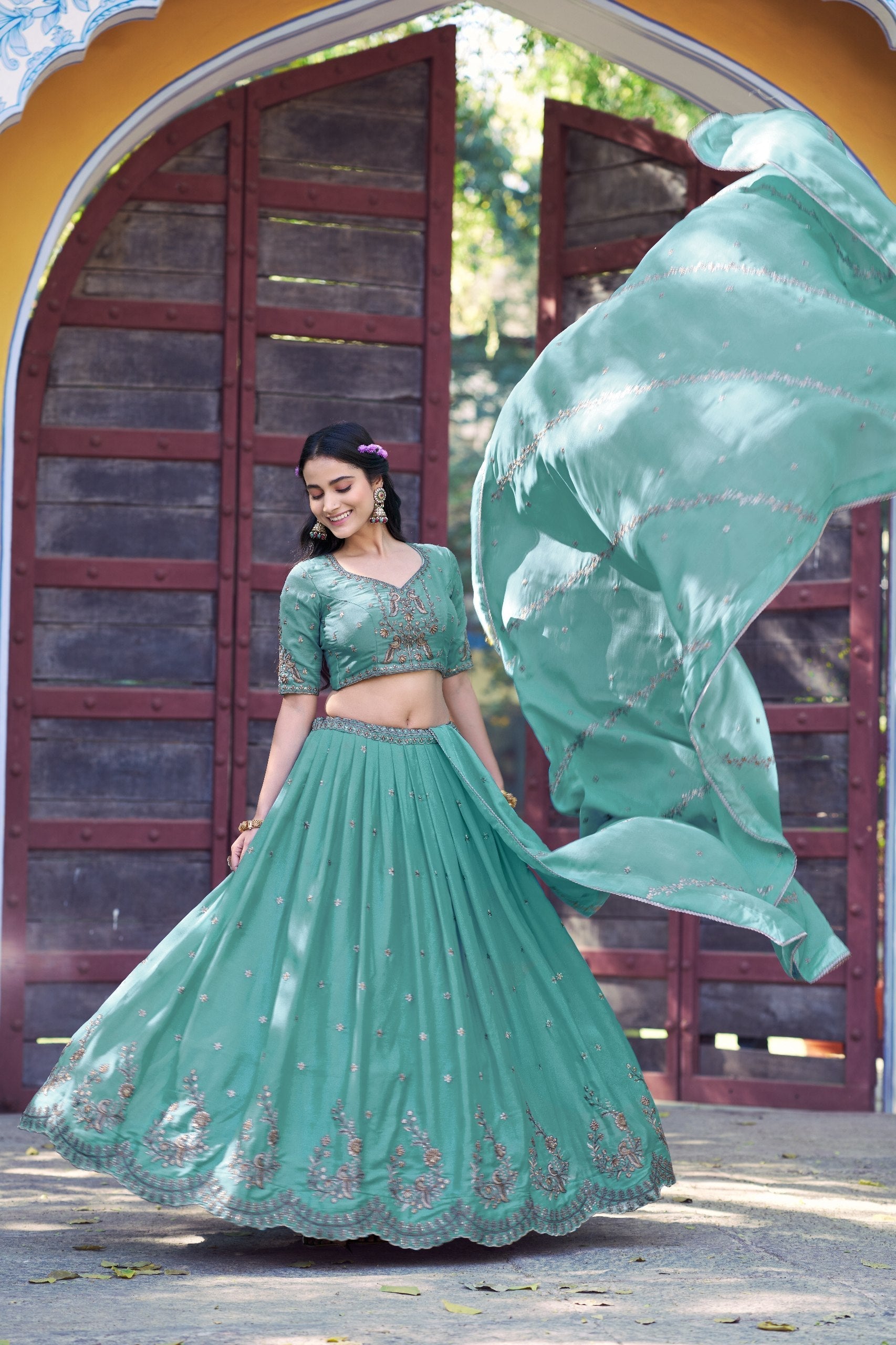 Sky Blue Georgette Embroidered Lehenga