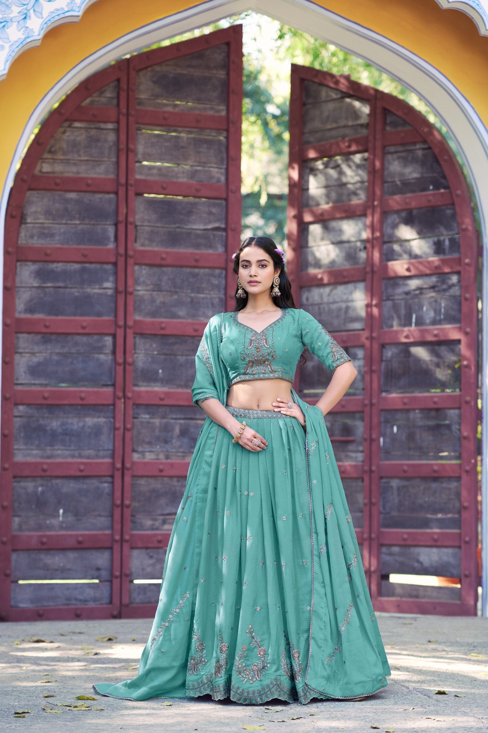 Sky Blue Georgette Embroidered Lehenga