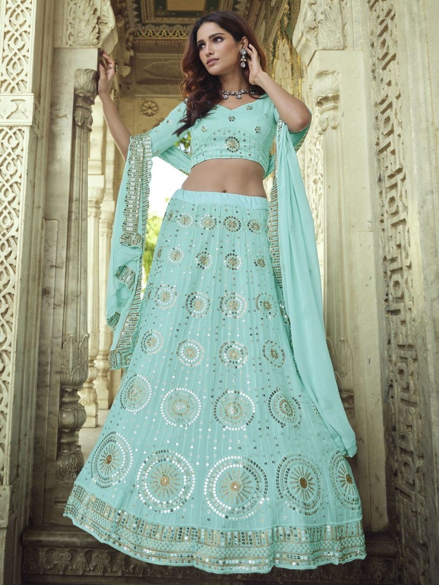 Sky Blue Georgette Wedding Lehenga Choli