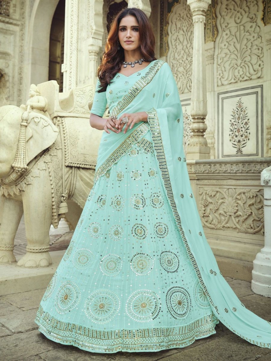 Sky Blue Georgette Wedding Lehenga Choli