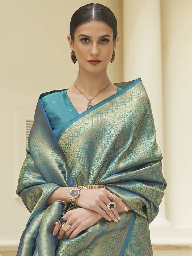 Sky Blue Kanjivaram Silk Saree with Sequins Zari
