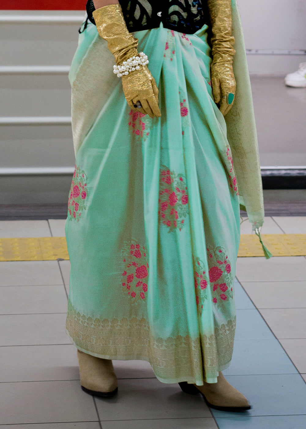 Sky Blue Katan Handloom Silk Saree with Blouse Piece