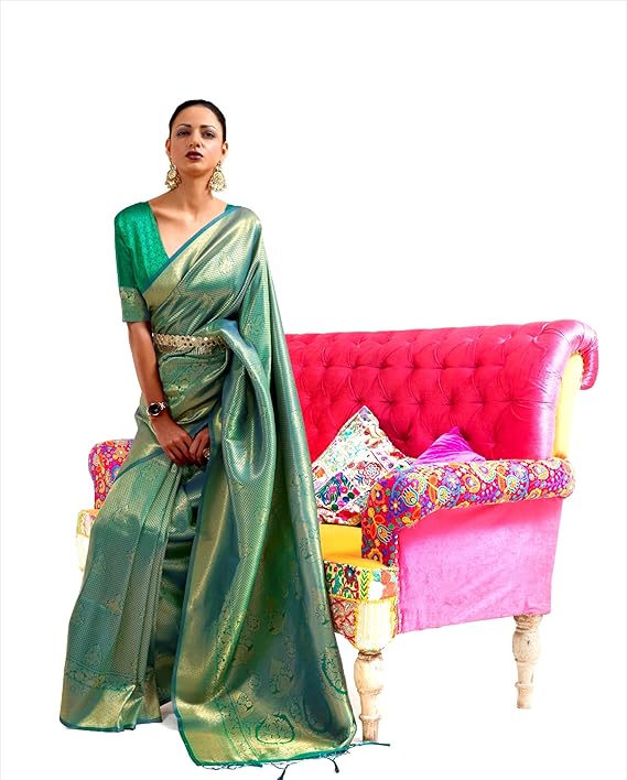 Sky Blue Luxurious Silk Jacquard Saree with Blouse Piece – Perfect for Festivals