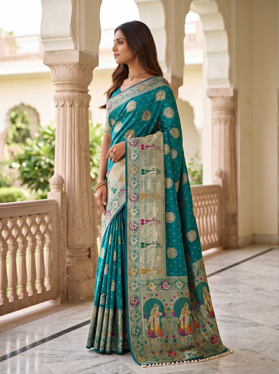 Sky Blue Nylon Satin Zari Weaving Saree