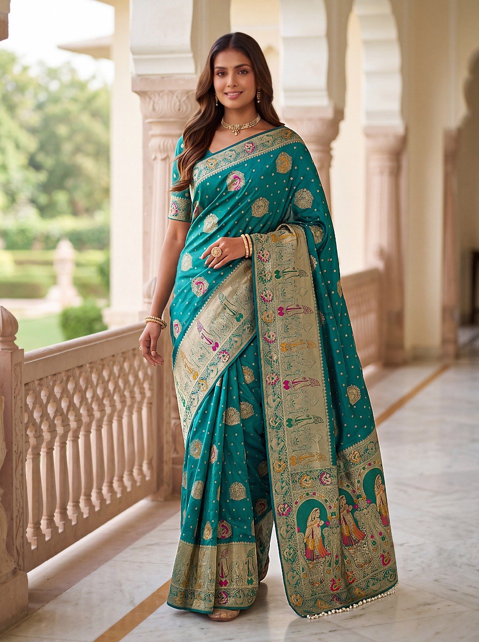 Sky Blue Nylon Satin Zari Weaving Saree