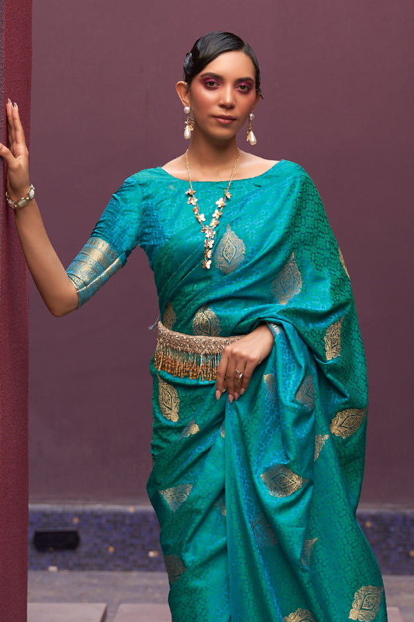 Sky Blue Regal Woven Pure Silk Banarasi Saree
