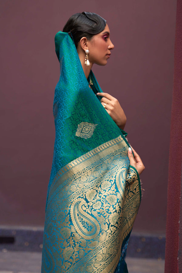 Sky Blue Regal Woven Pure Silk Banarasi Saree