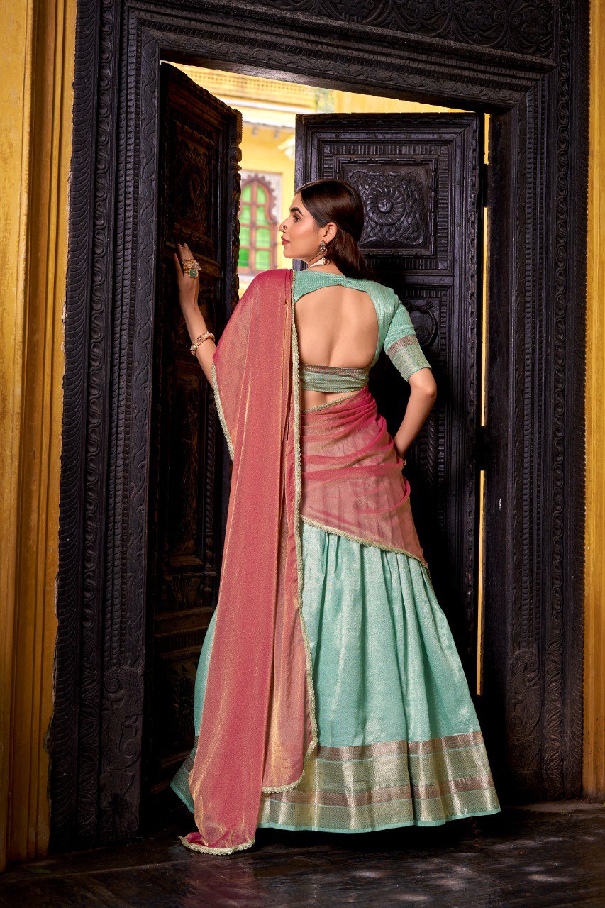 Sky Blue Royal Dupion Silk Zari Weaving Lehenga Choli with Zari Shimmer Dupatta – Stitched Traditional Ensemble
