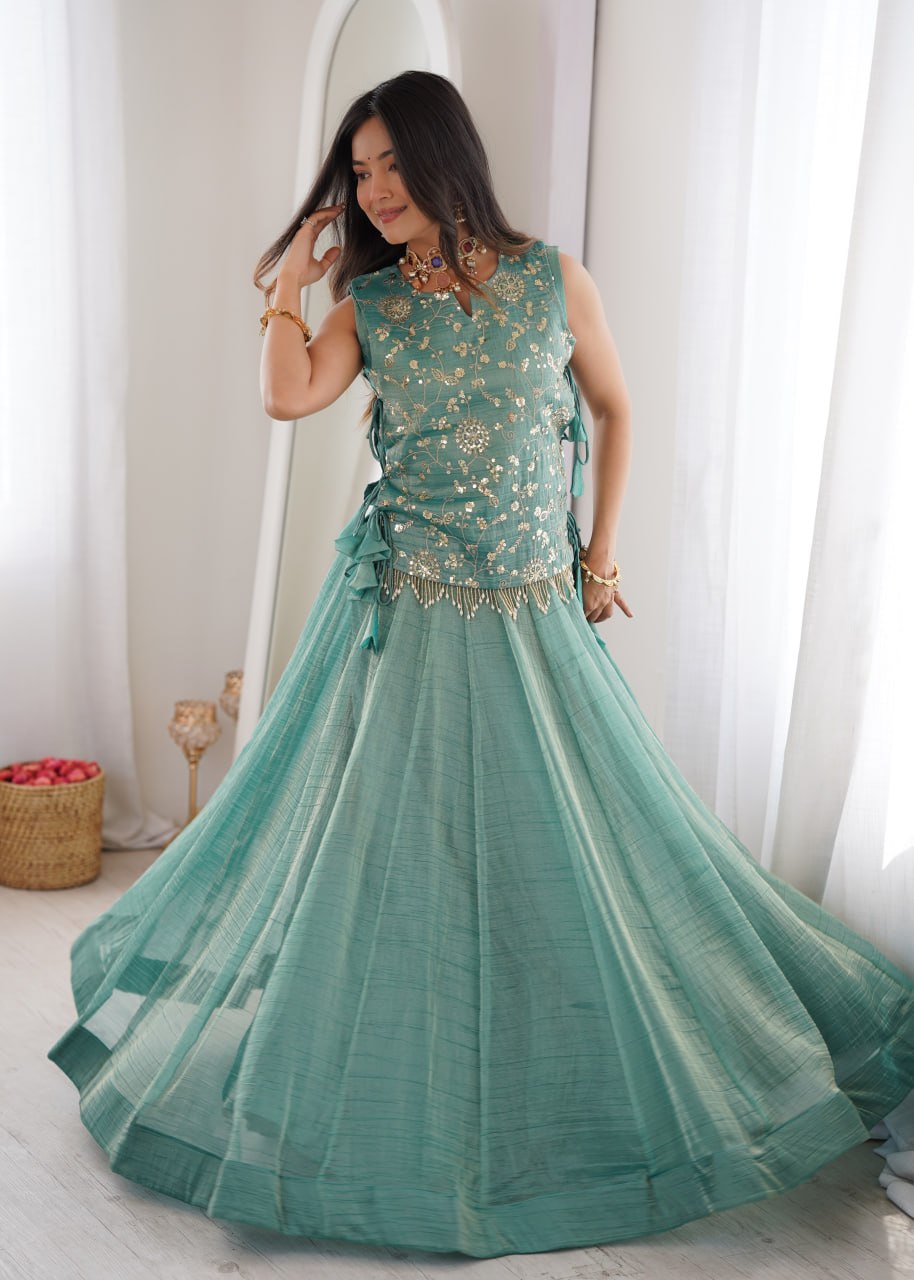 Sky Blue Salsa Crush Lehenga Choli