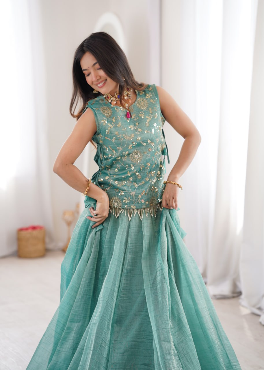 Sky Blue Salsa Crush Lehenga Choli
