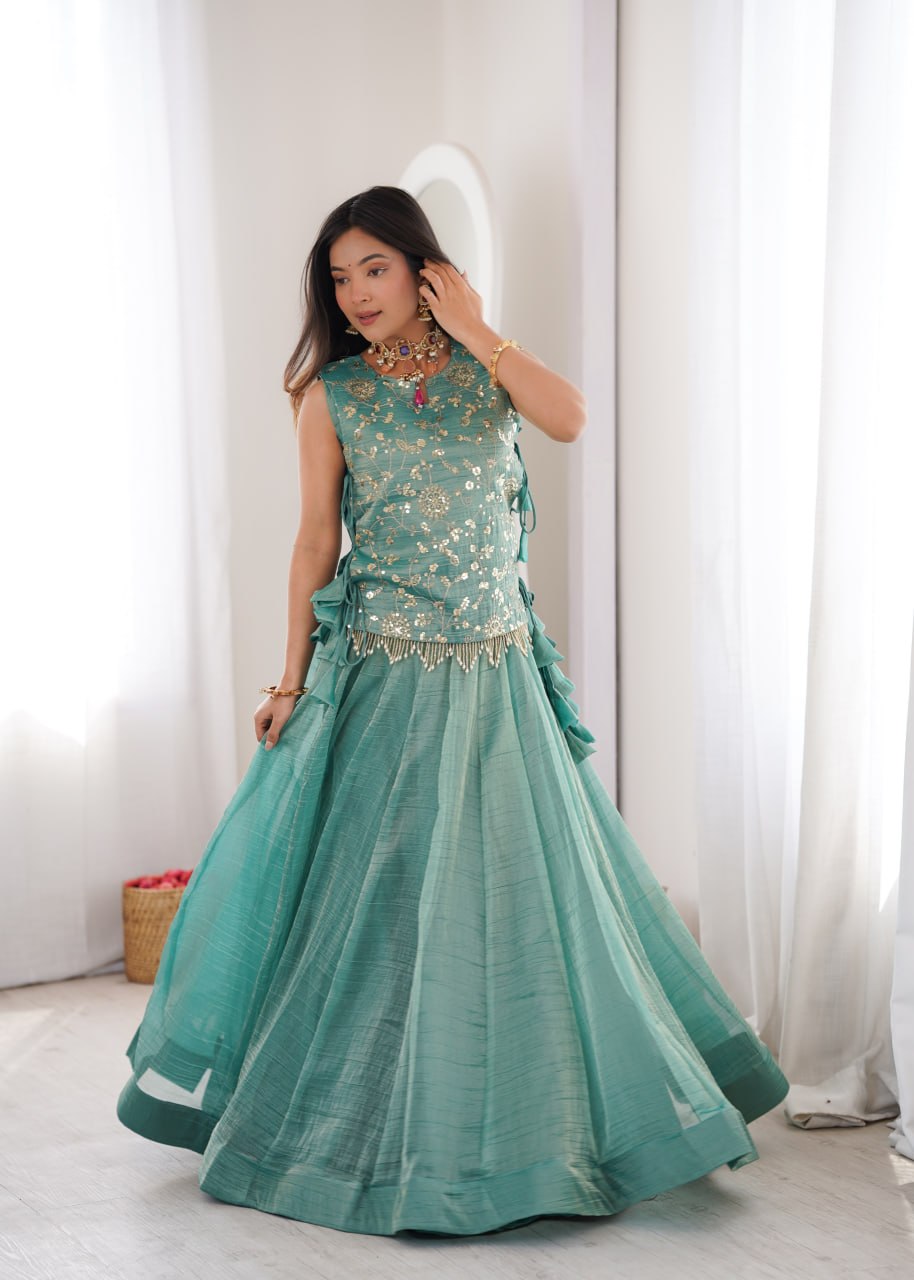 Sky Blue Salsa Crush Lehenga Choli
