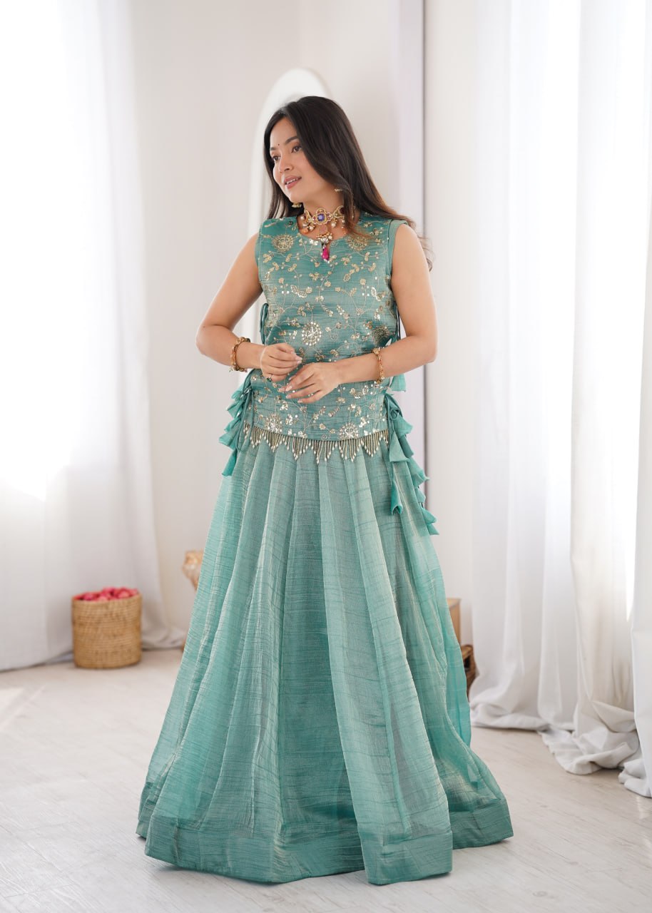 Sky Blue Salsa Crush Lehenga Choli