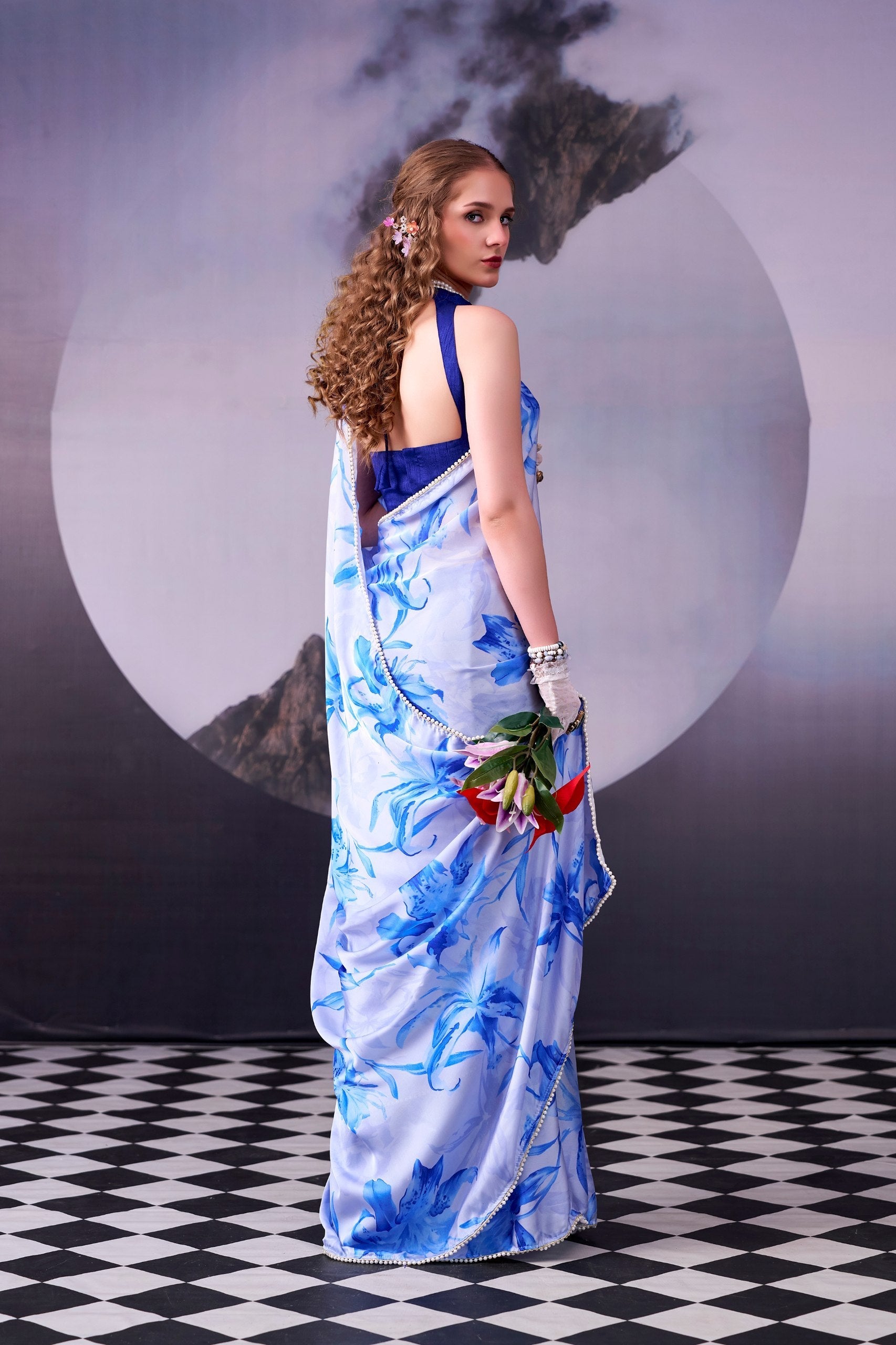 Sky Blue Silk Saree Pearl Border